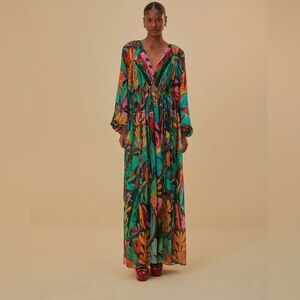 FARM RIO 🐆 Banana v Nexkline Maxi Dress w cutouts (M)
